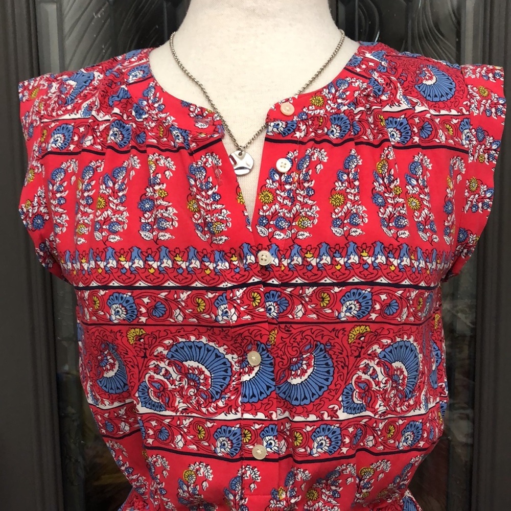 Loft Red And Blue Floral Patterned Sleeveless Dre… - image 2